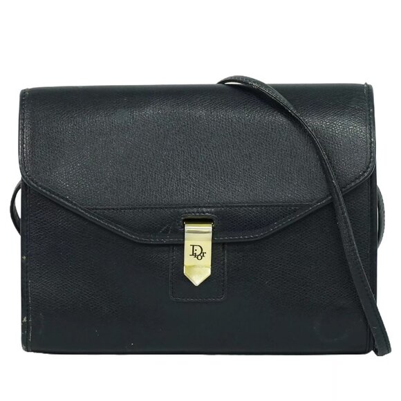 Christian Dior Leather Shoulder Crossbody Bag Navy Gold - Picture 1 of 9